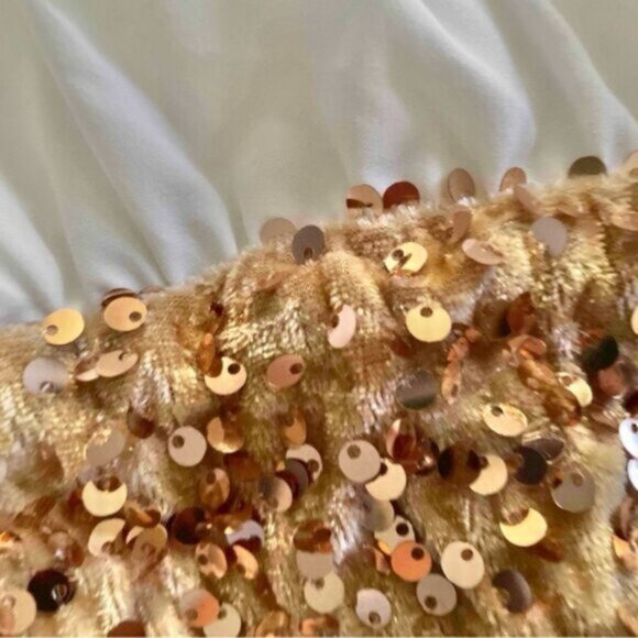 2 in 1 Party Dress White Top Sewn Together with Gold Sequin Skirt Mini - Picture 11 of 11